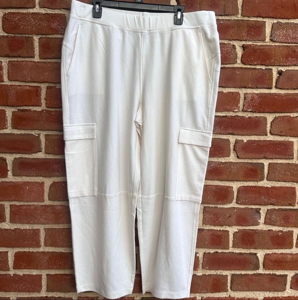 Eileen Fisher $218 Cargo Ankle Lantern Pants white Ivory Flex Ponte XL NEW